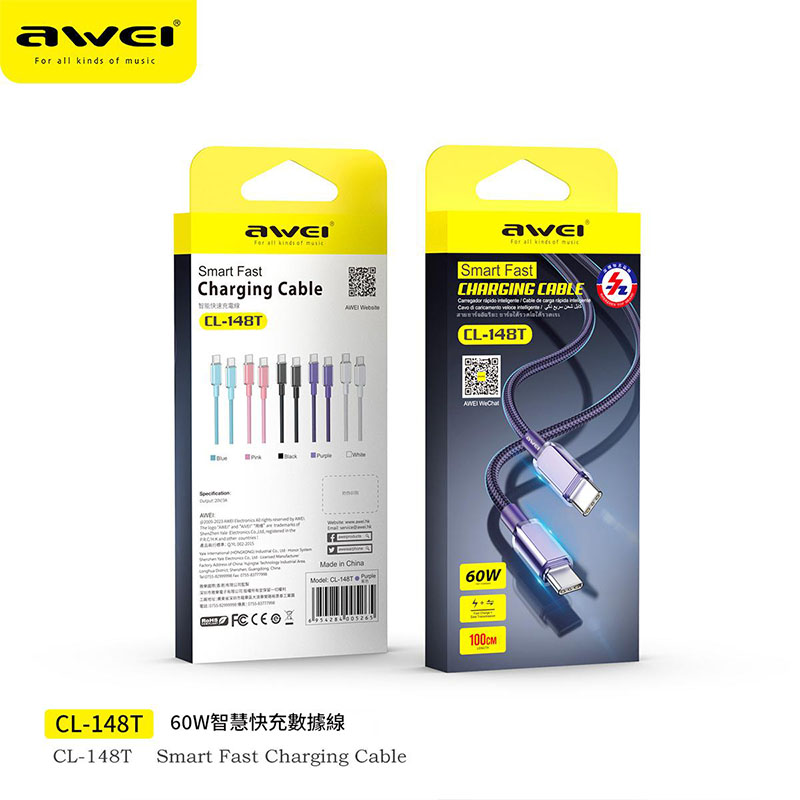 AWEI CL-148L 30W智能快充數據線Type-c  to  iphone 1M
