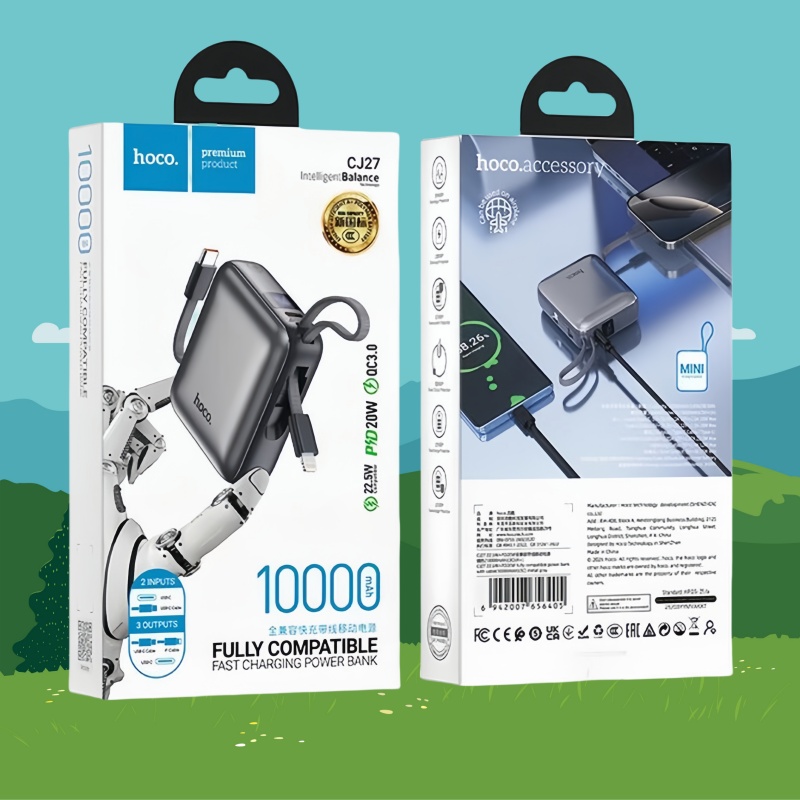 HOCO CJ27 22.5W+PD20W全相容帶線移動電源(10000mAh) 尿袋
