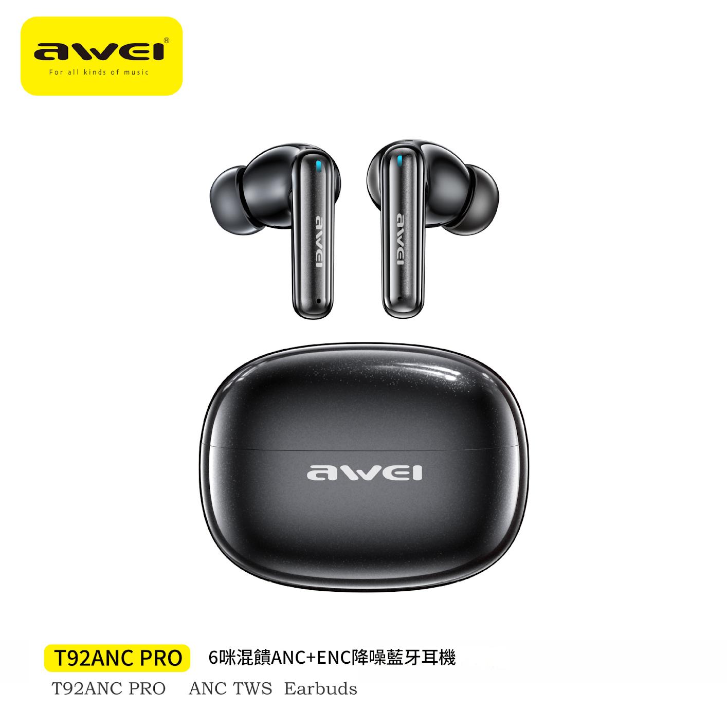 AWEI T92ANCpro 6咪混饋ANC+ENC降噪藍牙耳機