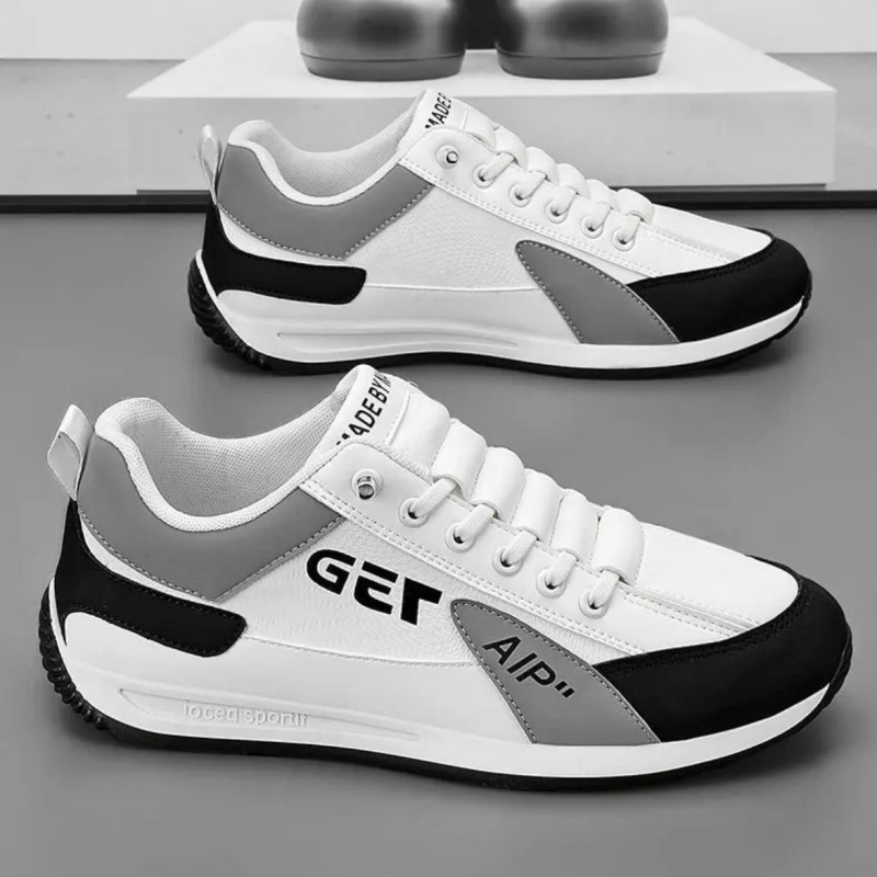 優質防水皮面厚底跑步男鞋