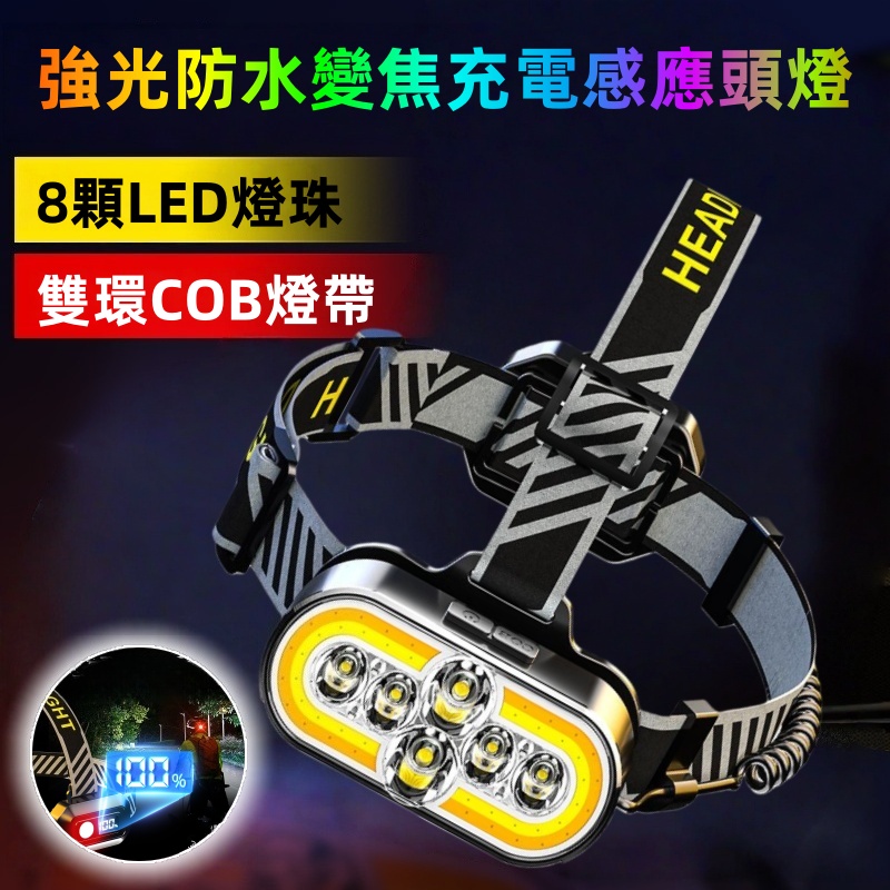 強光防水變焦充電感應頭燈 頭燈/頭戴式電筒